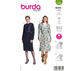 Patron Burda n°5784 : Robe midi plissée ceinturée manches longues