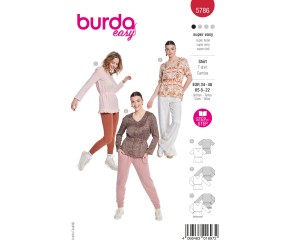 Patron Burda n°5786 : T-shirt easy 3 variantes taille froncée et manches volants