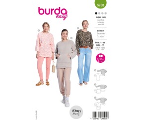 Patron Burda n°5788 : Sweatshirt easy 3 variantes manches 3/4 et poche kangourou