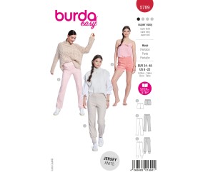 Patron Burda n°5789 : Pantalon jersey 3 variantes short, droit et jogging