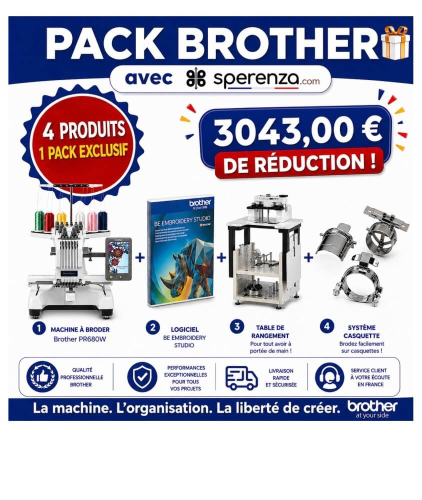 Pack Brother PR680W + Logiciel BE Embroidery Studio sperenza offre promo pack cadeaux professionnel auto entrepreneur exclusif