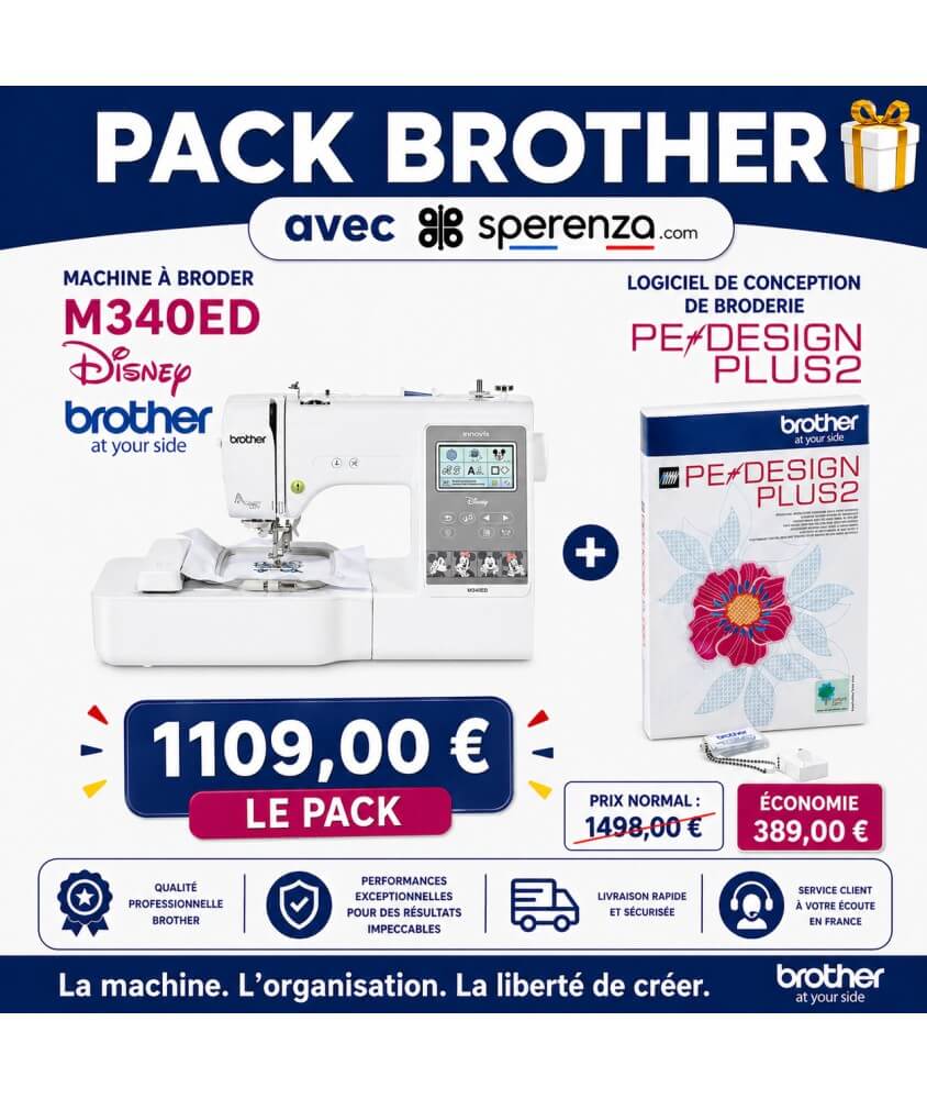 Pack Machine a broder Brother Innov-is M340ED Edition Disney sPERENZA LOGICIEL PE DESIGN PLUS 2 promo solde offre