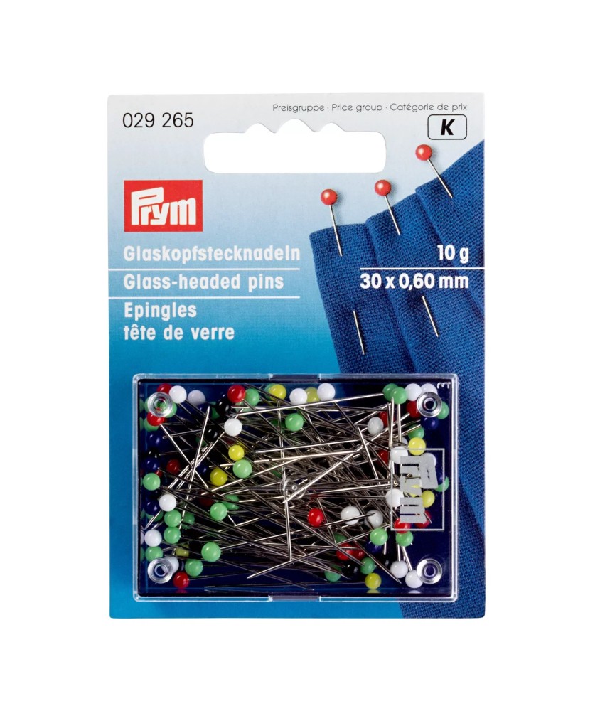 Épingles à Tête de Verre 0,60×30 mm Multicolore – Prym