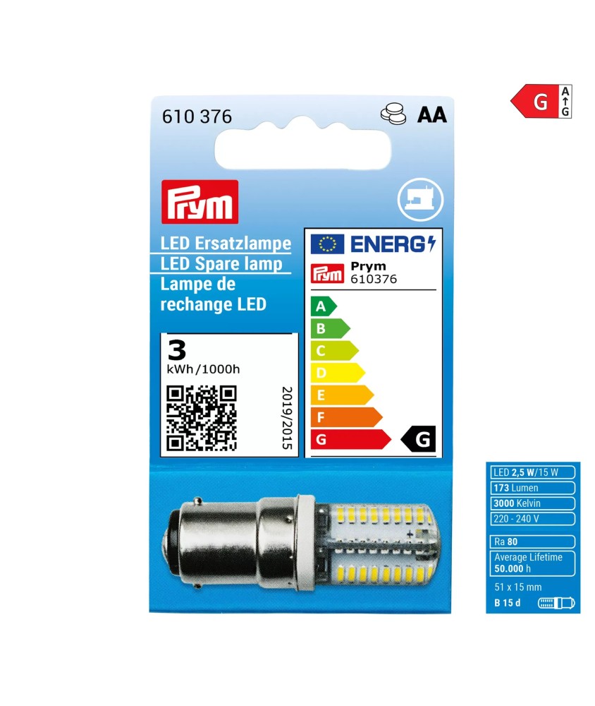 Ampoule LED B15d à baïonnette 2,5W pour machine à coudre - Prym