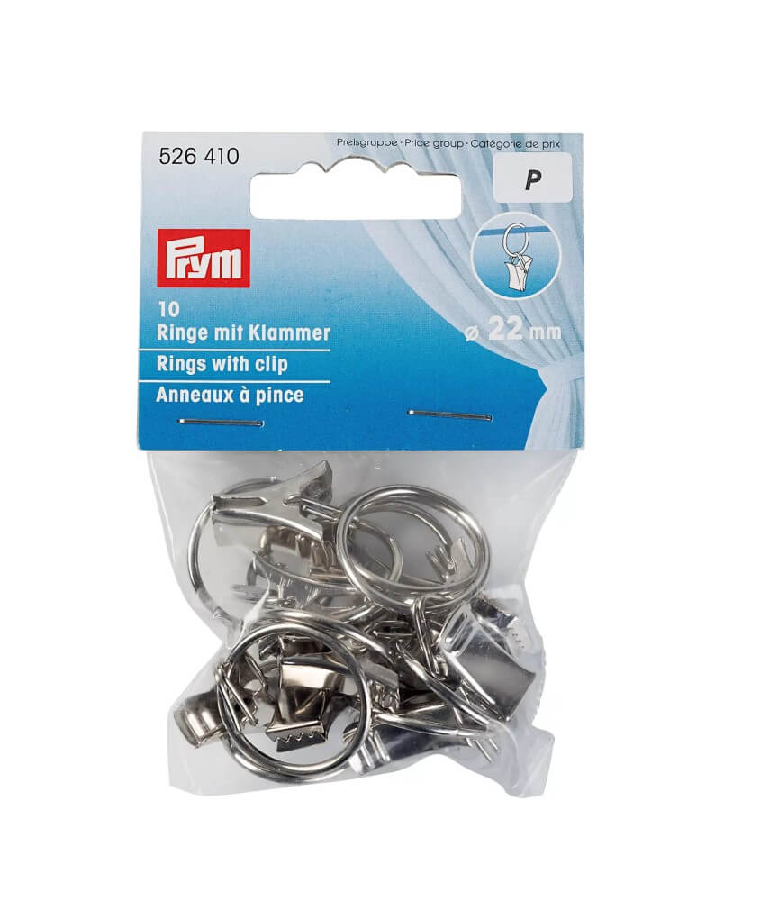 Lot de 10 Anneaux à Pince pour Rideaux Ø 22 mm Argentés - Prym