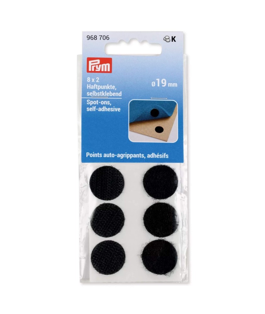 Lot de 8 paires Points auto-agrippants ronds autocollants Ø19mm - Prym
