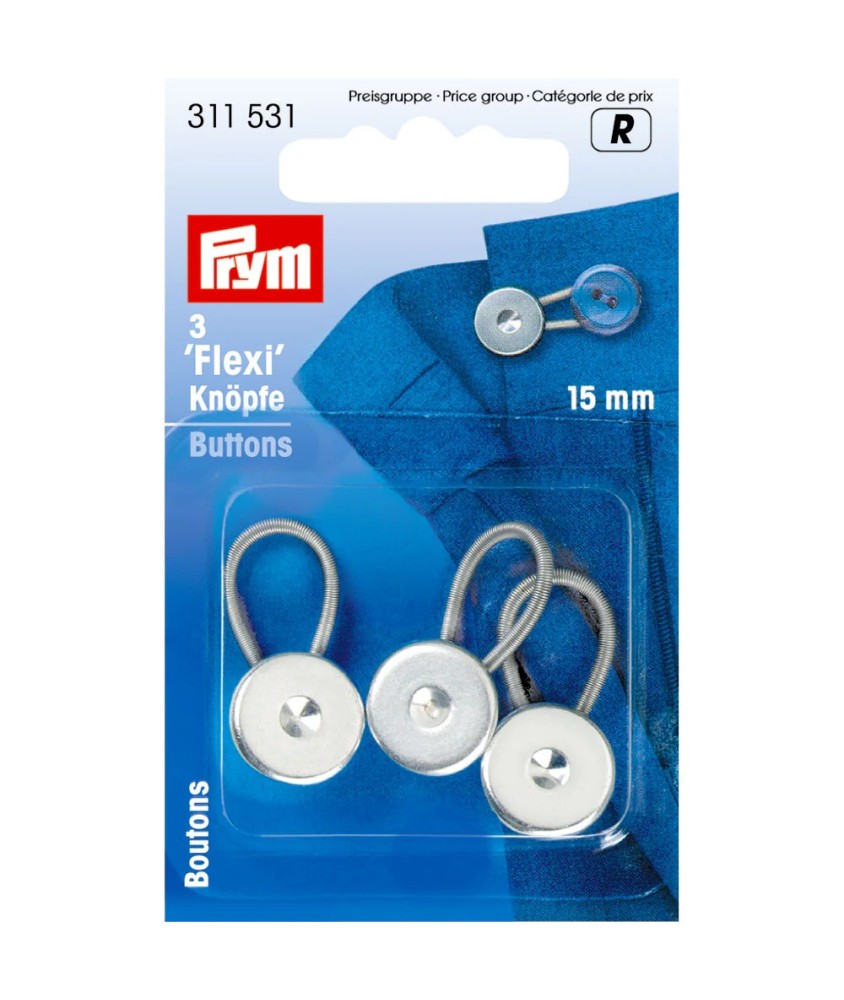 Lot de 3 Boutons Flexi avec boucle (15/ 19mm) - Prym