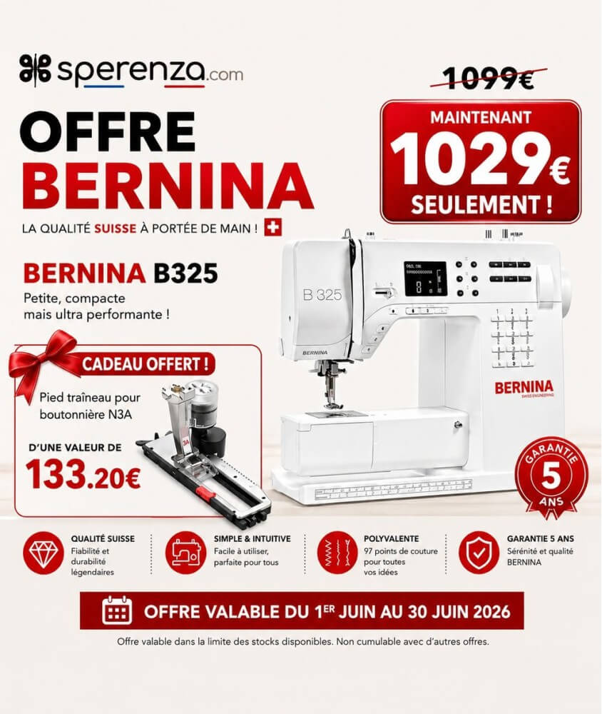 Machine à coudre Bernina B325 New OFFRE PROMOTION SOLDES pas cher cadeau pieds #3A offert