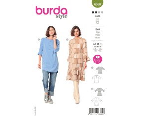 Patron Burda 6060 - Tunique Femme avec parements et fentes arrondies / robe à volants et coulisse élastiquée du 34 au 44