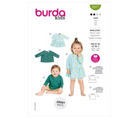 Patron Burda 9277 - Tee-Shirt raglan mixte ou Robe bébé du 56 au 98 cm