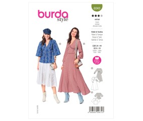 Patron Burda 6040 - Robe et Blouse encolure V et manches froncées du 34 au 44