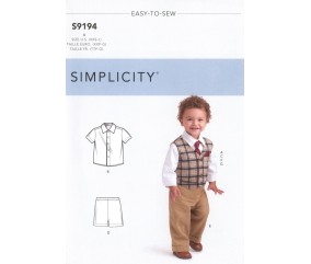 Patron Simplicity 9194 - Ensemble Enfant Garçon, Veste, chemise, pantalon, short, cravate de 1 à 18 mois