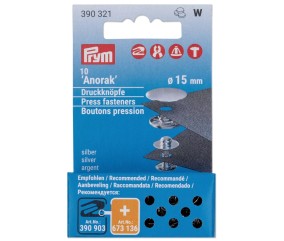 Lot de 10 Recharge boutons pression sans couture « Anorak » 15mm - Prym