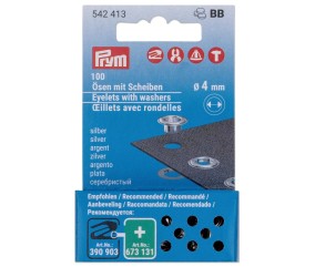 Lot de 100 Recharge œillets avec rondelles 4 mm argent - Prym