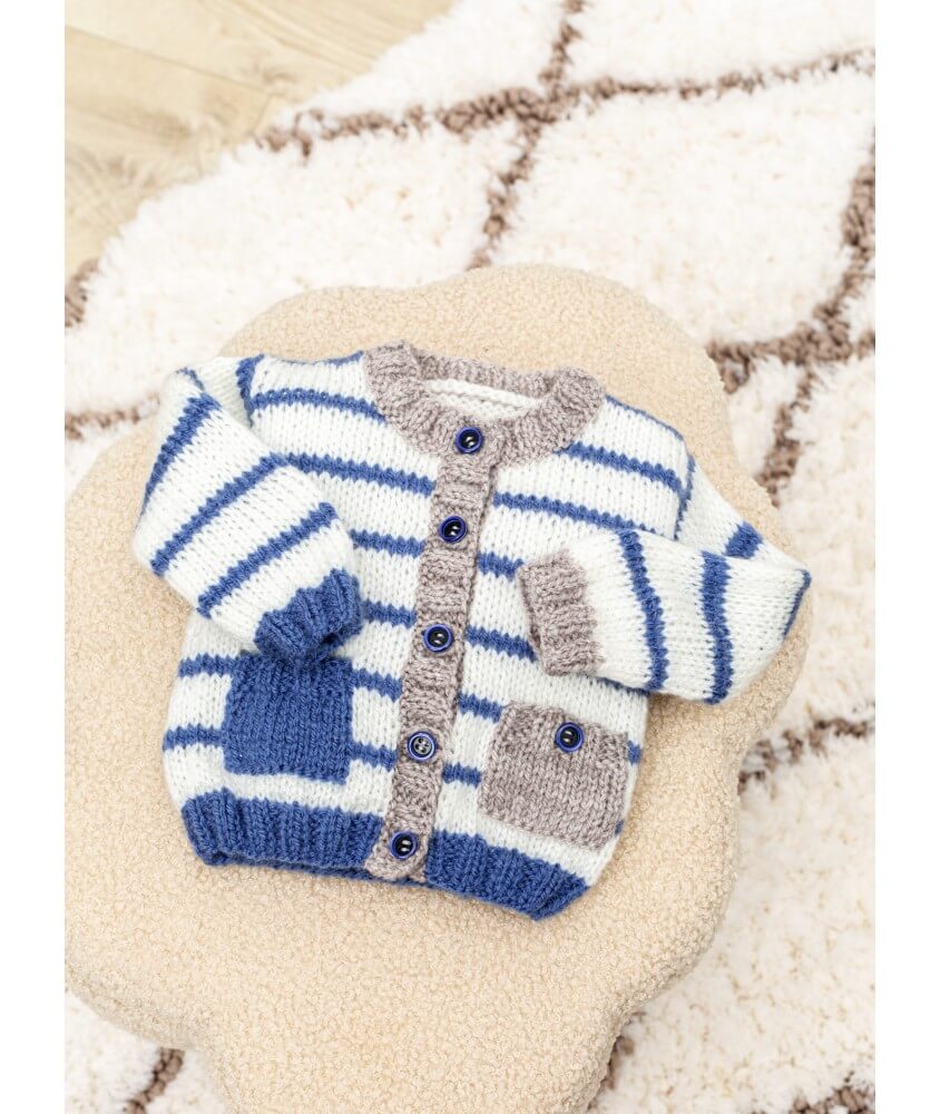 Gilet bébé rayé à poches Boris - Patron tricot Bergère de France