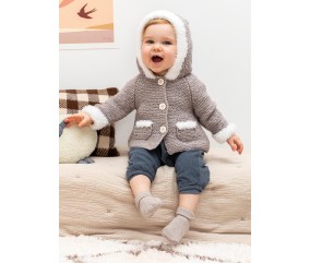 Manteau bébé point mousse à capuche Bella - Patron tricot Bergère de France