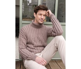 Pull à côtes col roulé homme Baptiste - Patron tricot Bergère de France