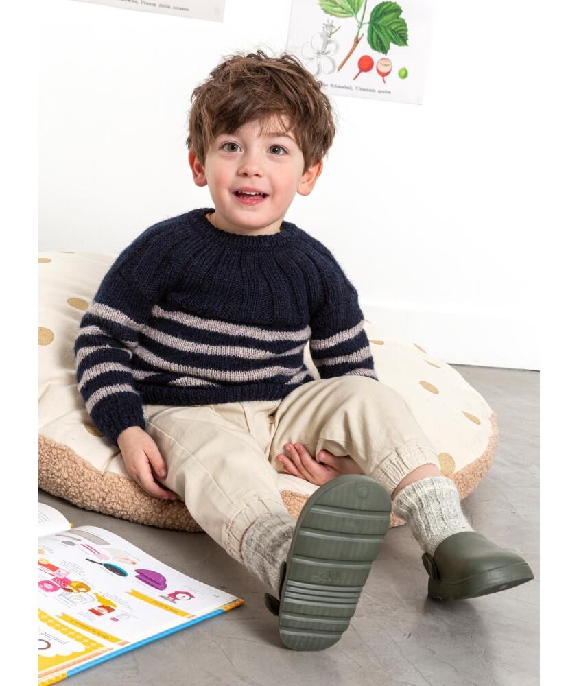 Pull rayé à empiècement Basile - Patron tricot enfant Bergère de France