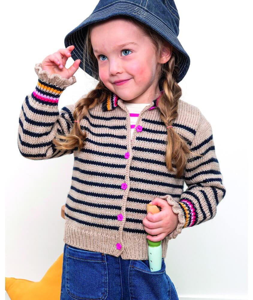 Gilet rayé col fantaisie Bess - Patron tricot enfant Bergère de France