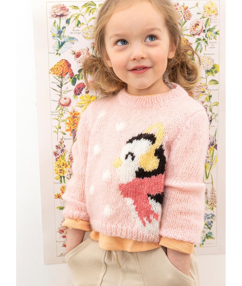Pull jacquard pingouin Lucie - Patron tricot enfant Bergère de France
