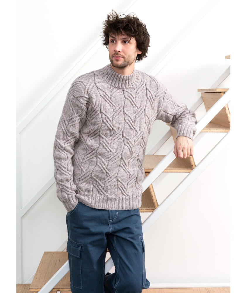 Pull à torsades col montant Bob - Patron tricot homme Bergère de France