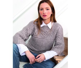 Pull à torsades col bateau Belle - Patron tricot femme Bergère de France