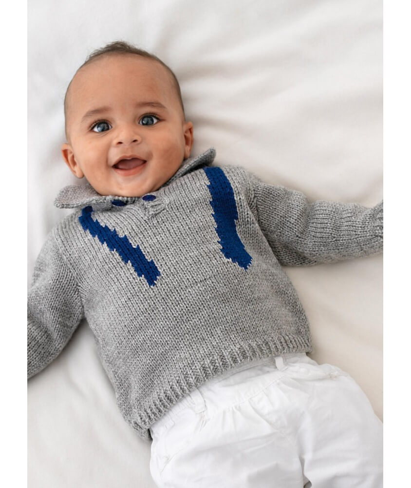 Polo bébé effet cravate et bonnet Bily - Patron tricot Bergère de France