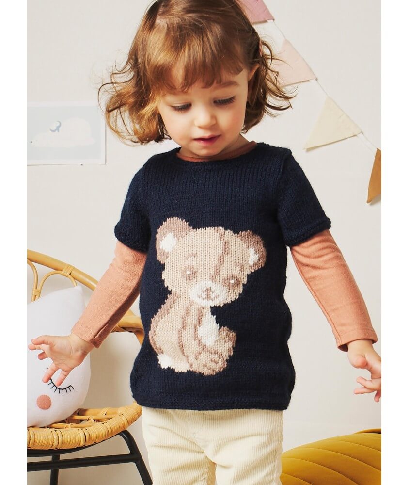 Tunique enfant jacquard ourson - Patron tricot Bergère de France