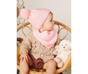 Ensemble bonnet et bandana bébé - Patron tricot Bergère de France
