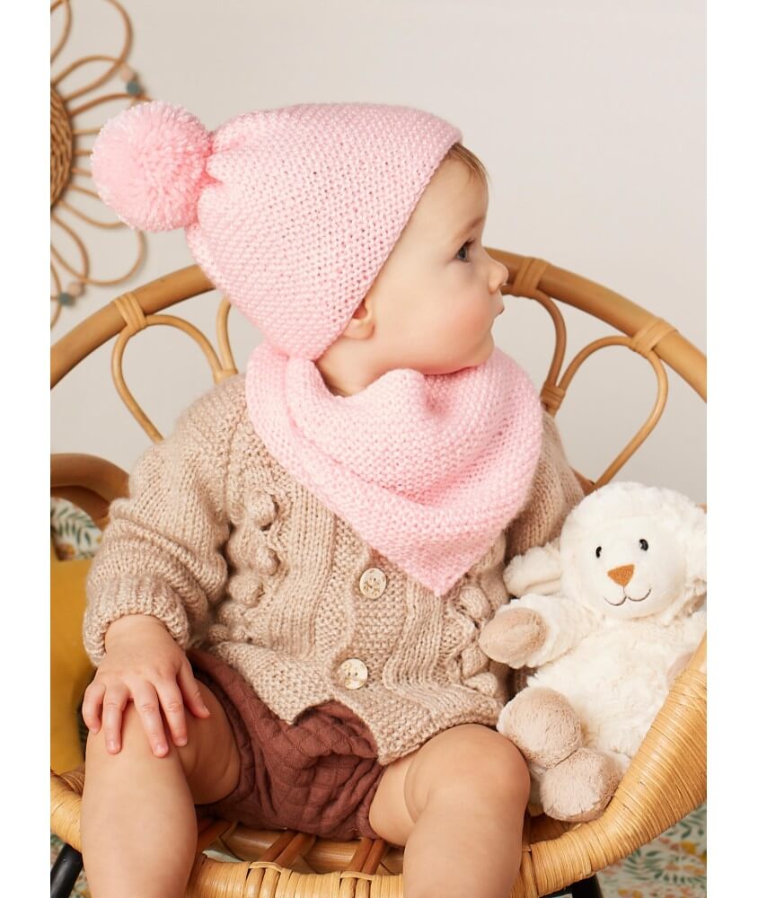 Ensemble bonnet et bandana bébé - Patron tricot Bergère de France