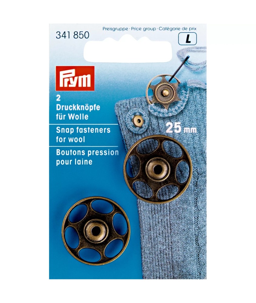 Boutons pression à coudre pour lLaine Prym 25 mm laiton antique - 2 pièces