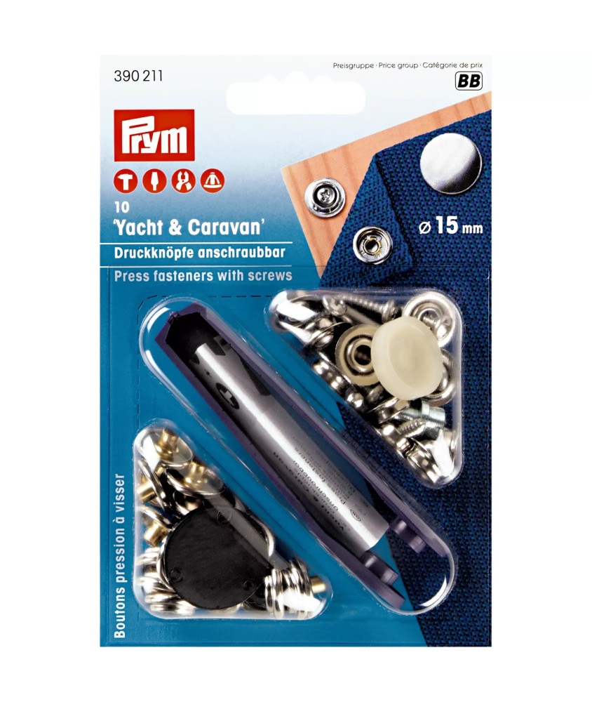 Boutons pression sans couture Prym Yacht 15 mm argent - 10 pièces