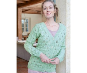 Gilet femme col V ajouré feuille - Patron tricot Bergère de France