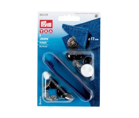 Boutons jean à griffer Prym American Star 17 mm argent antique - 8 pièces