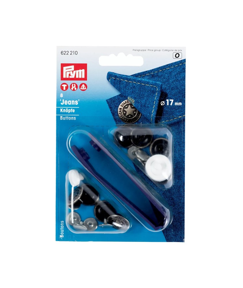 Boutons jean à griffer Prym American Star 17 mm argent antique - 8 pièces