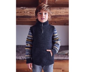 Pull enfant col camionneur manches jacquard - Bergère de France