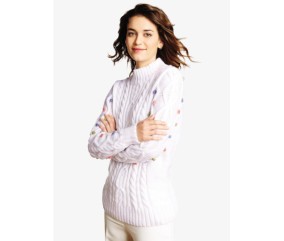Pull femme à torsades col montant - Bergère de France