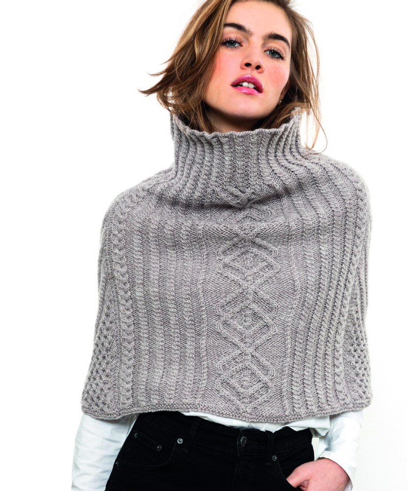 Petit poncho à torsades Bess - Patron tricot Bergère de France