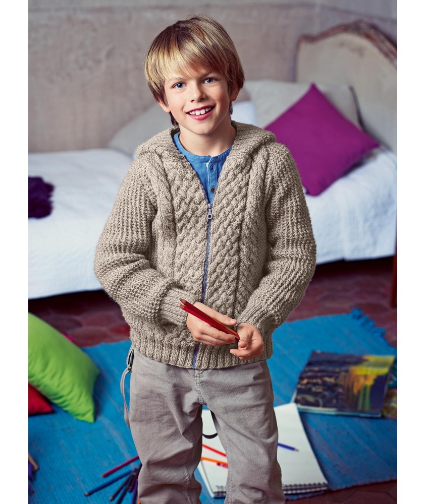 Blouson zippé à torsades Bastien enfant - Patron tricot Bergère de France