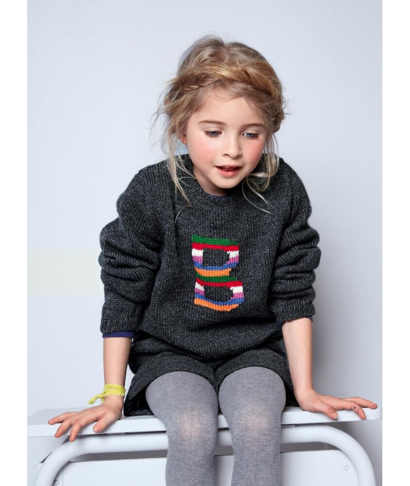 Pull Bessy enfant à poche multicolore - Patron tricot Bergère de France