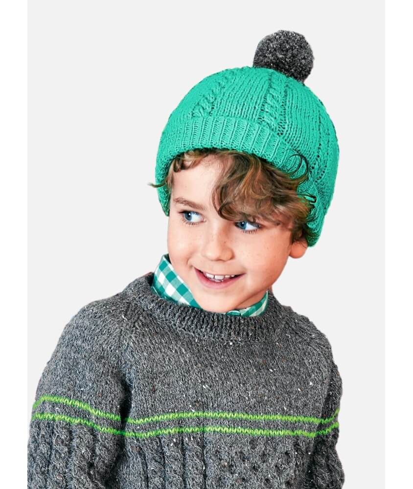 Bonnet pompon Basile enfant - Patron tricot Bergère de France