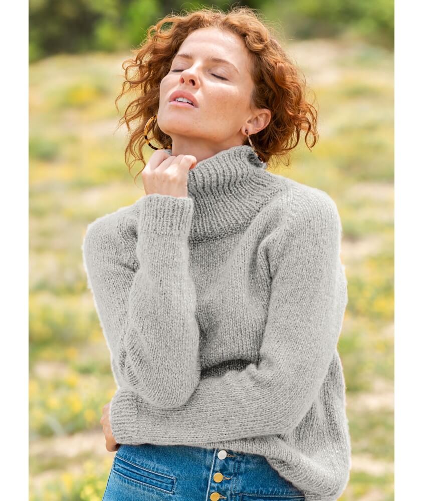 Pull jersey raglan col roulé Chloé femme - Patron tricot Bergère de France