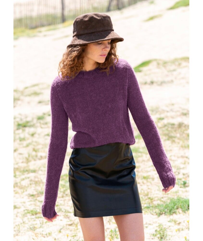 Pull jersey col rond manches montées Isabelle femme - Patron tricot Bergère de France