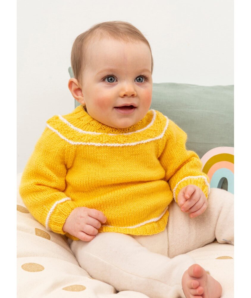 Pull empiècement Iris bébé - Patron tricot Bergère de France