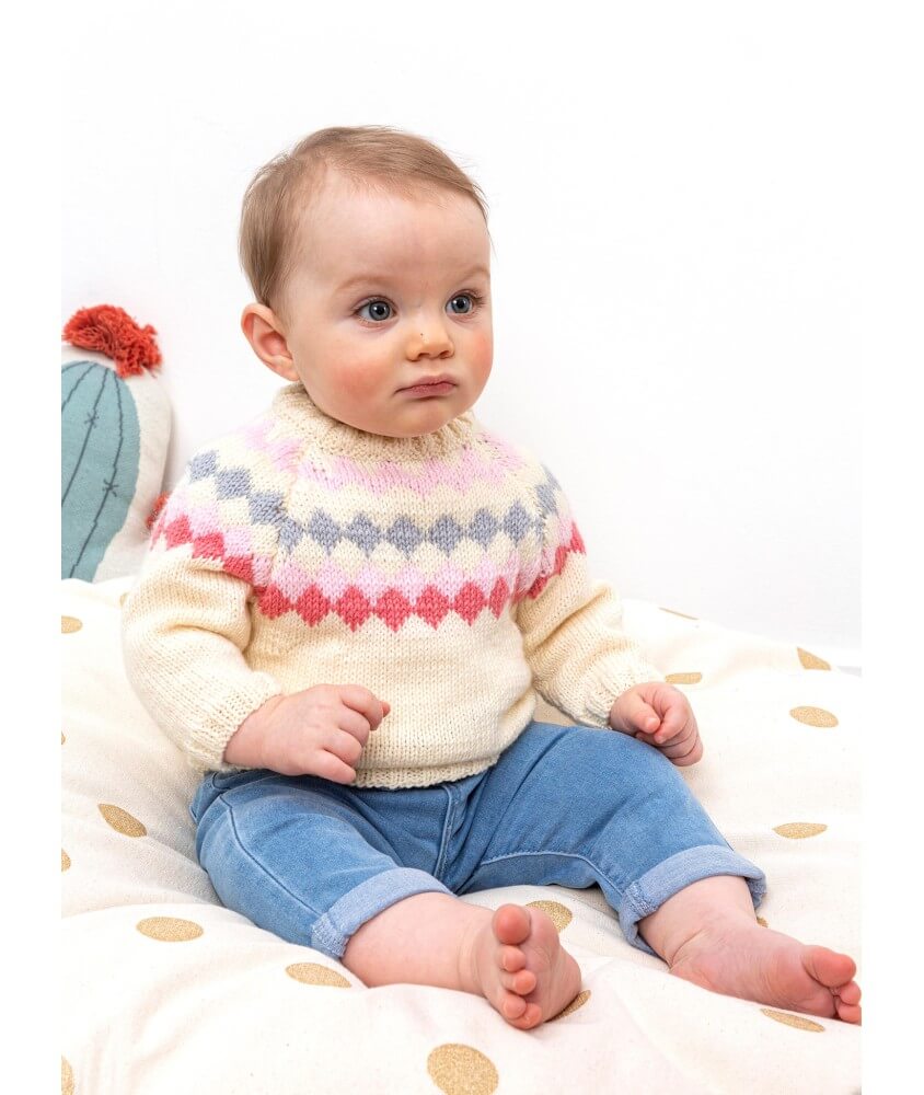 Pull raglan jacquard Inès bébé - Patron tricot Bergère de France