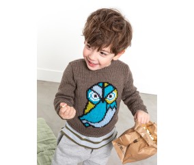 Pull jacquard oiseau Ignace enfant - Patron tricot Bergère de France