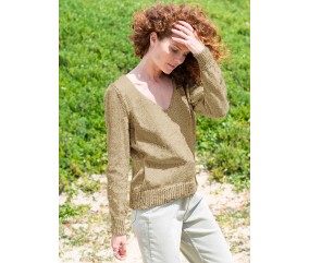 Pull jersey col V manches montées Samantha femme - Patron tricot Bergère de France