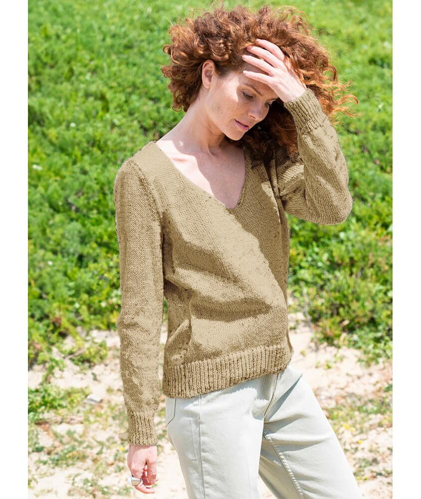 Pull jersey col V manches montées Samantha femme - Patron tricot Bergère de France