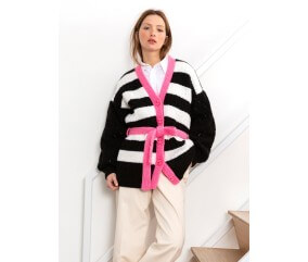 Veste rayée manches ajourées Sophie femme - Patron tricot Bergère de France