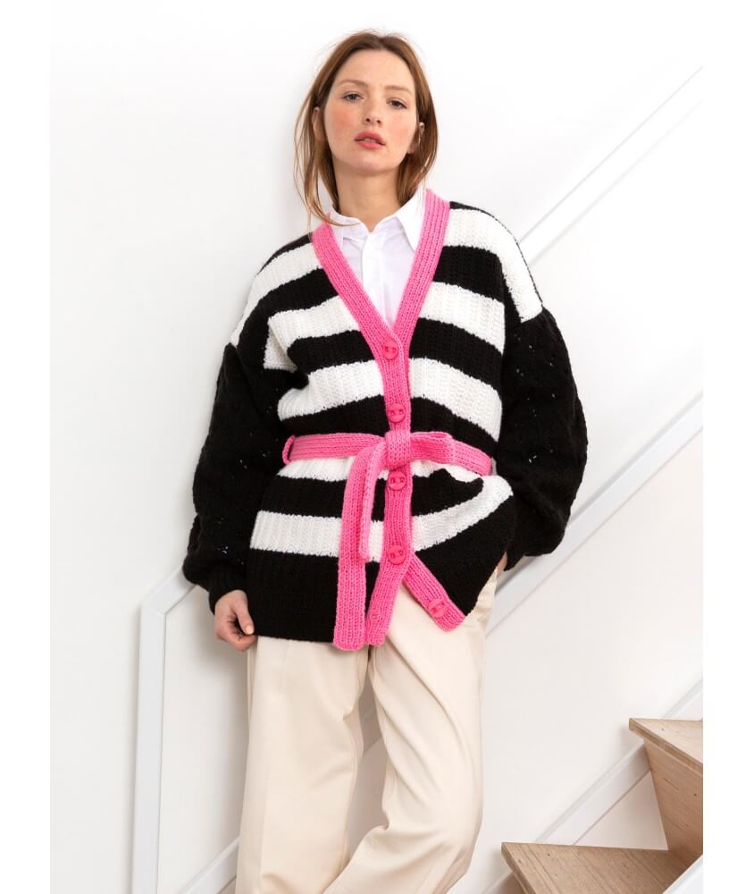 Veste rayée manches ajourées Sophie femme - Patron tricot Bergère de France